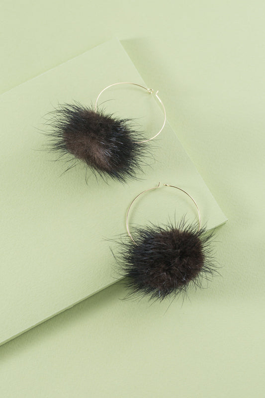 Love Still Pom Hoop Earrings | Black