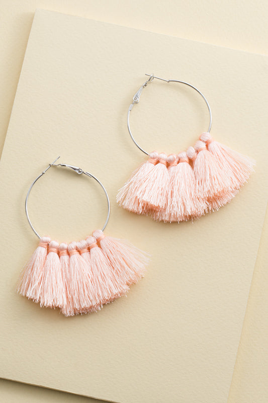 Beach Breeze Tassel Hoop Earrings | Peach