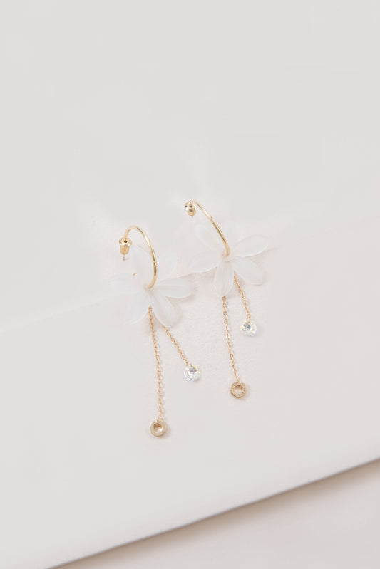 Glistening Lotus Hoop Earrings | White