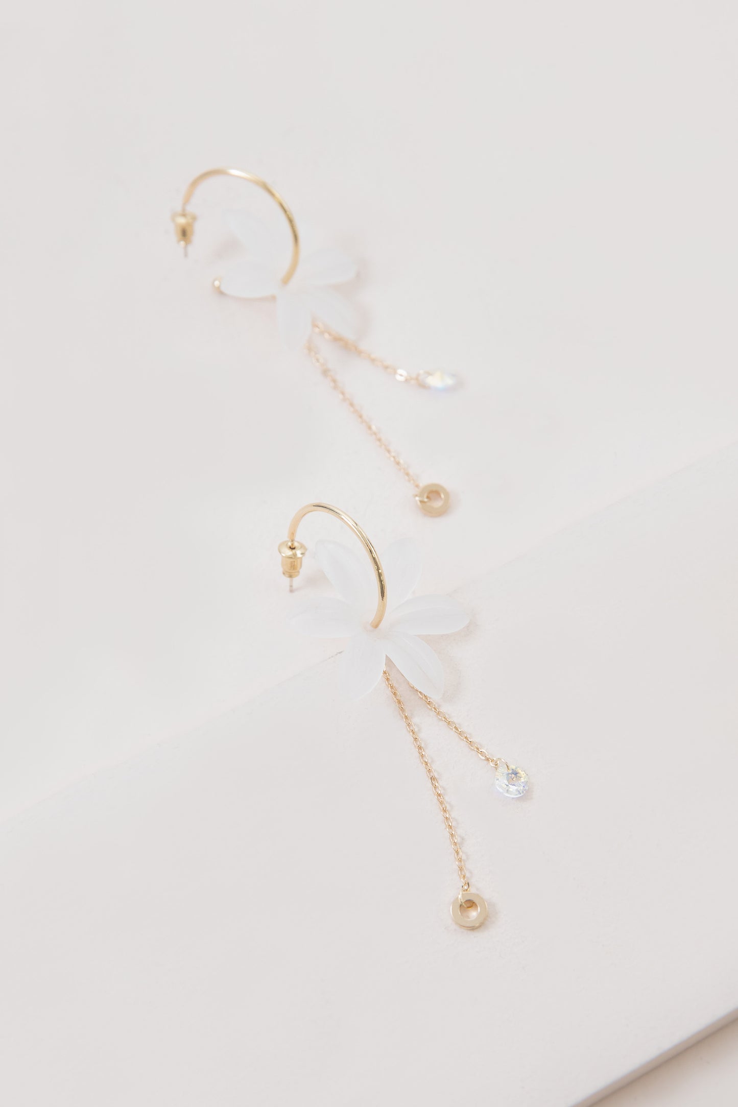 Glistening Lotus Hoop Earrings | White