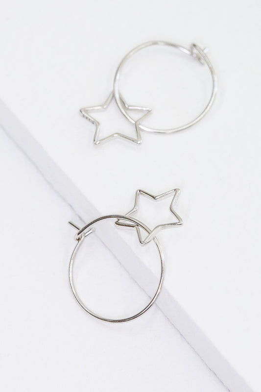 Mini Hoop Wire Earrings | Star (sterl.)