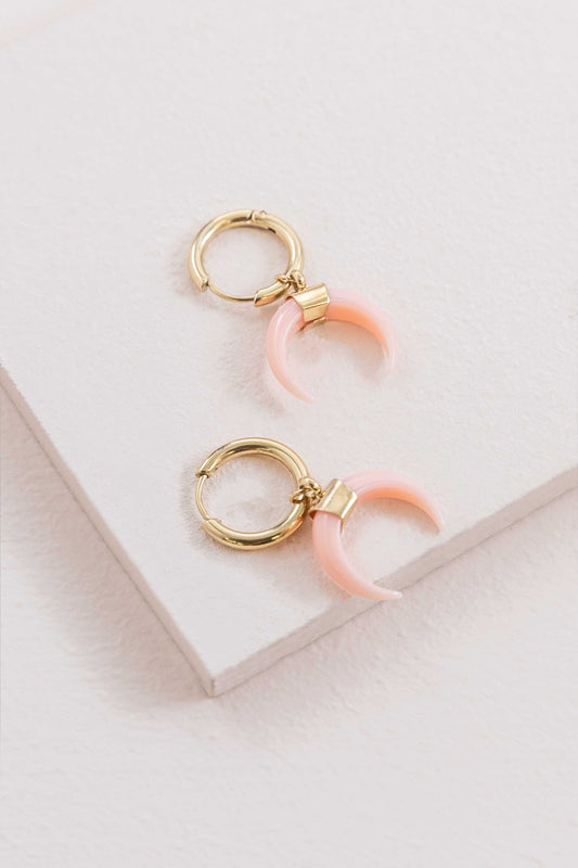 Double Horn Pink Hoop Earrings (14K)