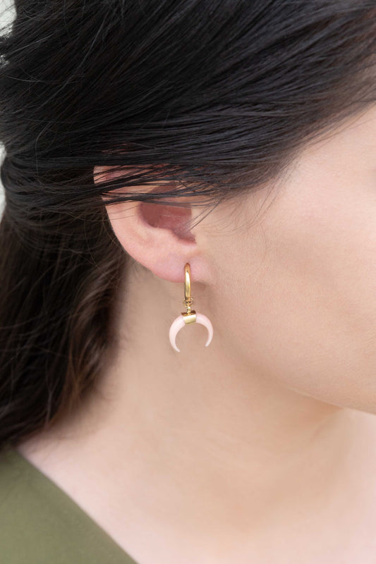 Double Horn Pink Hoop Earrings (14K)