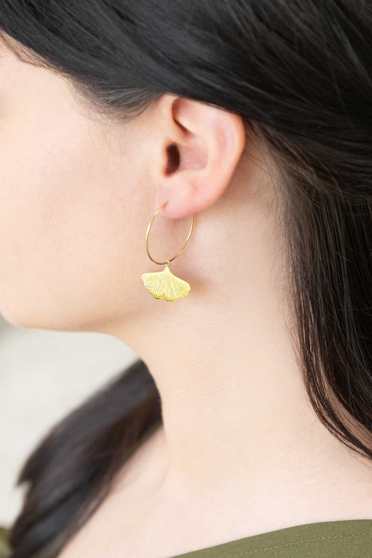Ginkgo Leaf Hoop Earrings (14K)