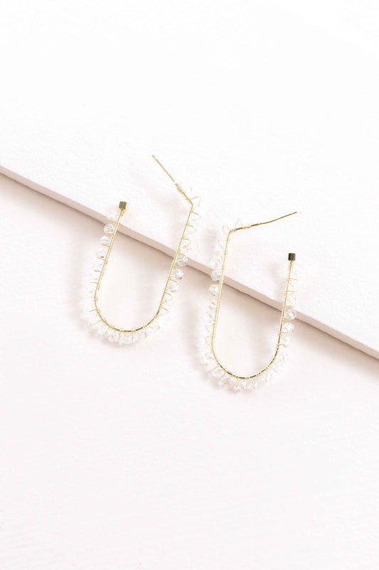 Beaded Racetrack Hoop Earrings | Clear