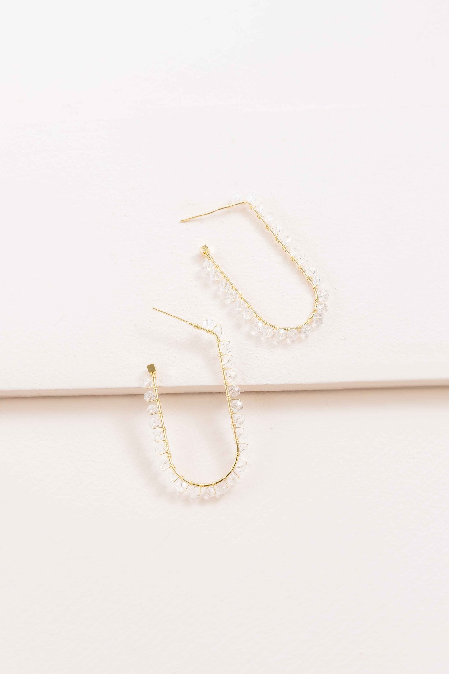 Beaded Racetrack Hoop Earrings | Clear