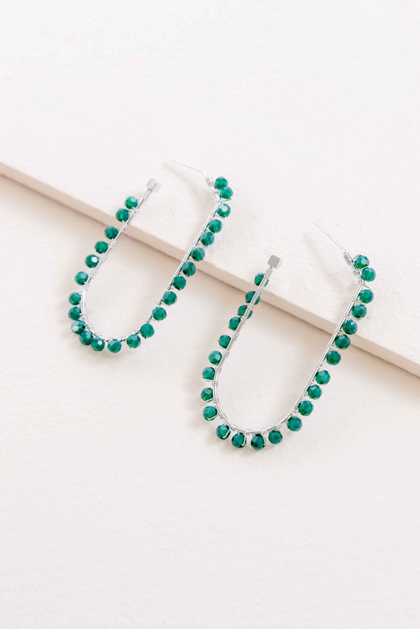 Beaded Racetrack Hoop Earrings | Emerald Green