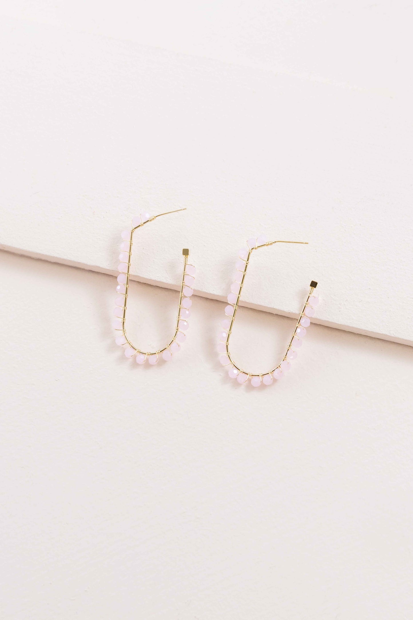 Beaded Racetrack Hoop Earrings | Powder Pink