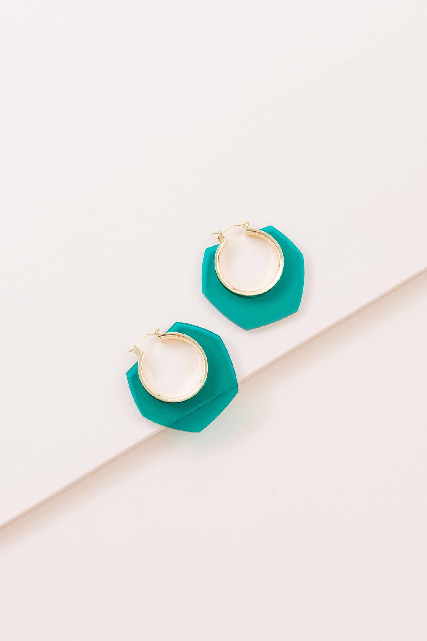 Angled Clear Hoop Earrings I Hunter Green