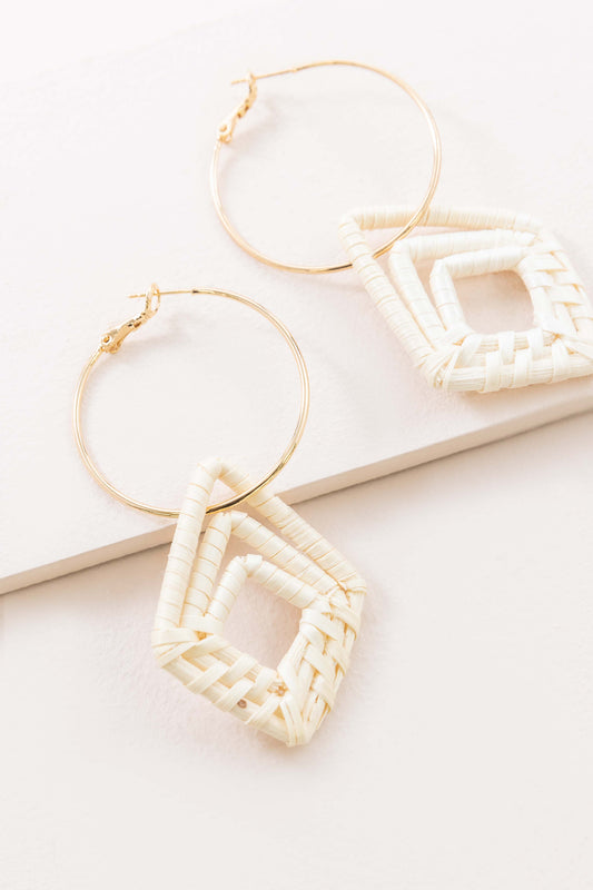 Cream Wicker Hoop Earrings