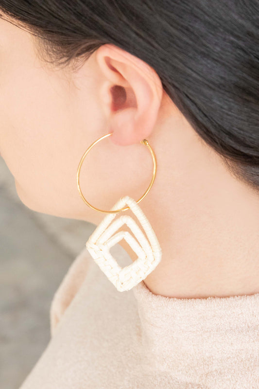 Cream Wicker Hoop Earrings