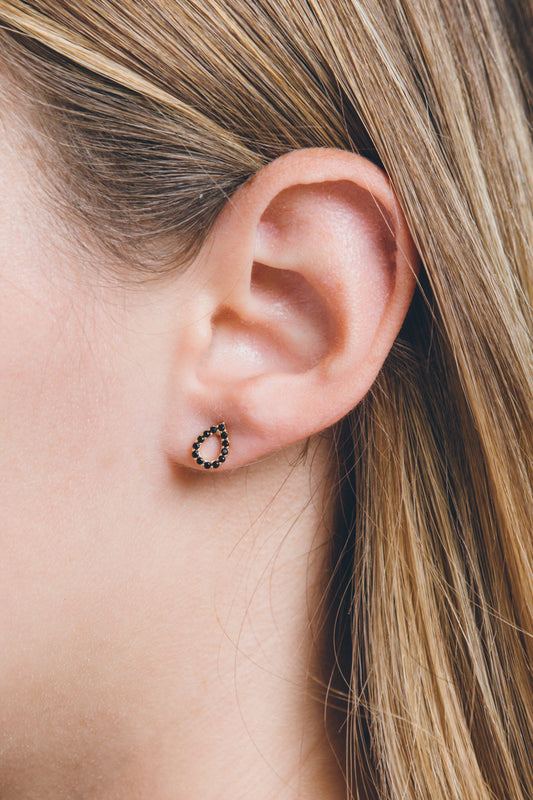 Black Tear Drop Stud Earrings (14K)