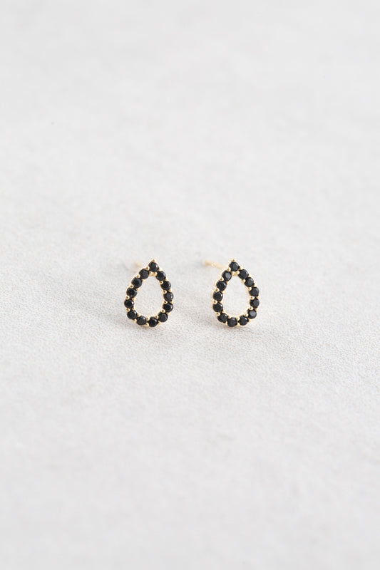 Black Tear Drop Stud Earrings (14K)