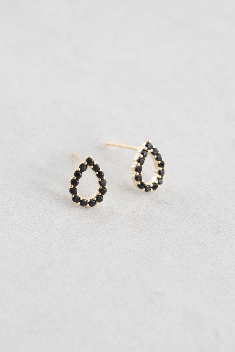 Black Tear Drop Stud Earrings (14K)