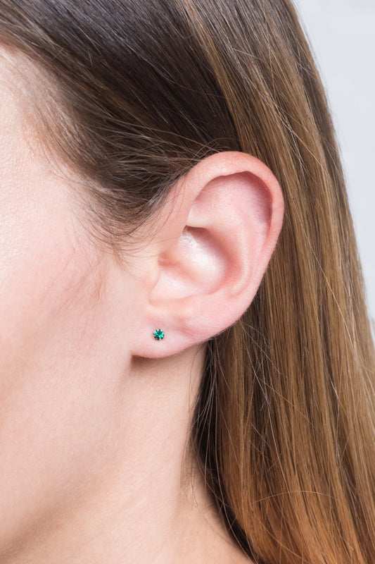 Tiny Gemstone Earrings | Emerald