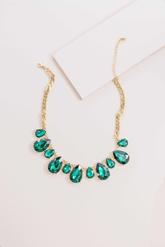 Briel Bejeweled Tear Drop Necklace | Emerald