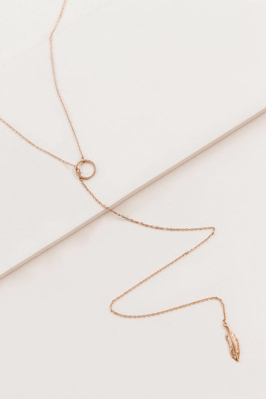 Long Feather Lariat Necklace