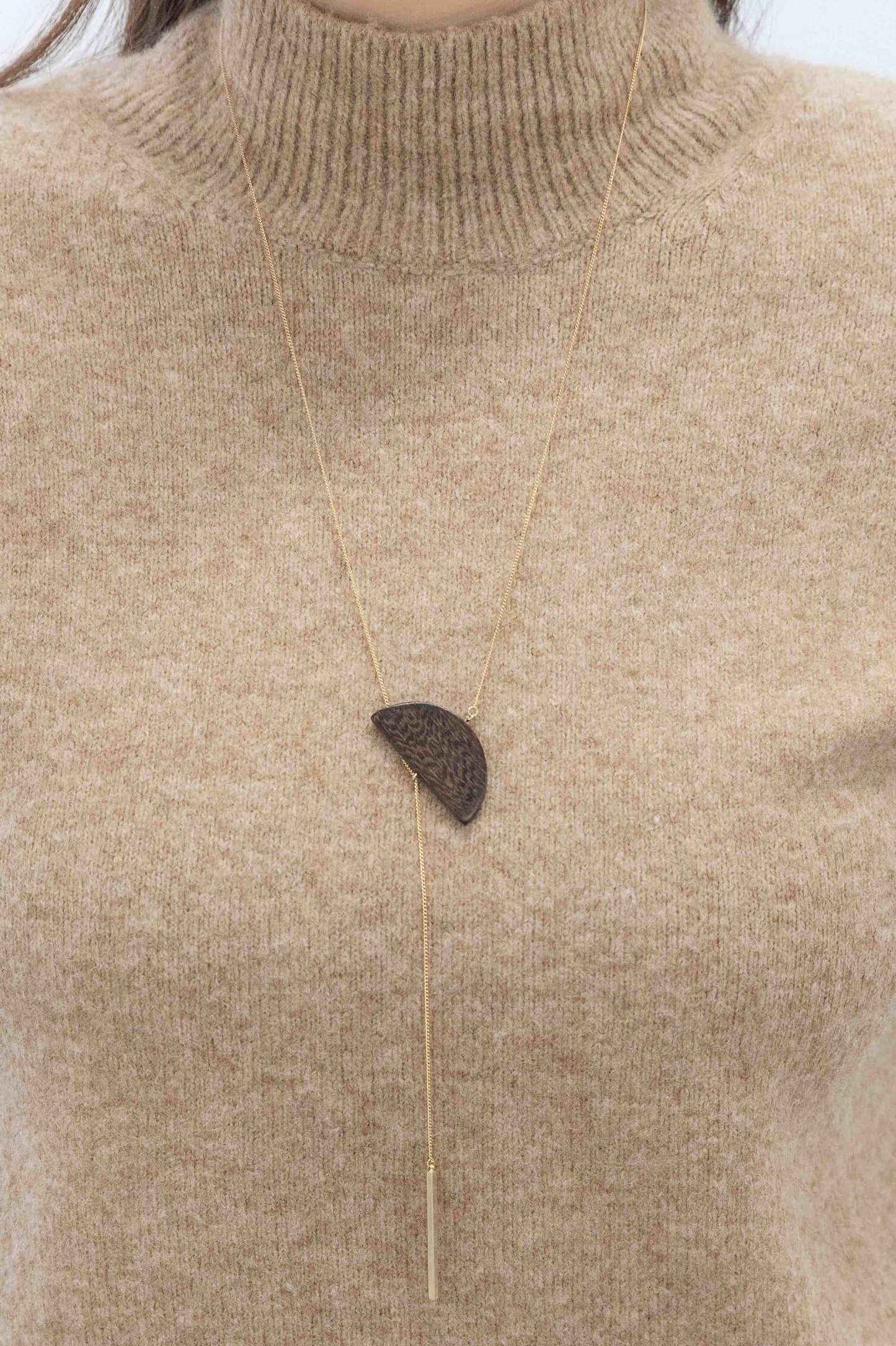 Rising Sun Wood Lariat Necklace