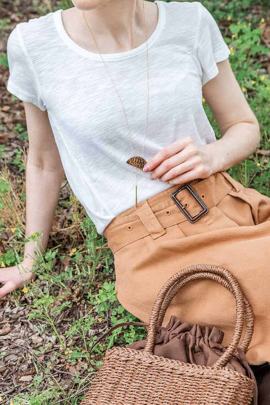 Rising Sun Wood Lariat Necklace