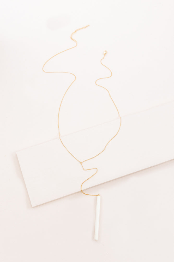 Matchstick Wood Y-Necklace | White