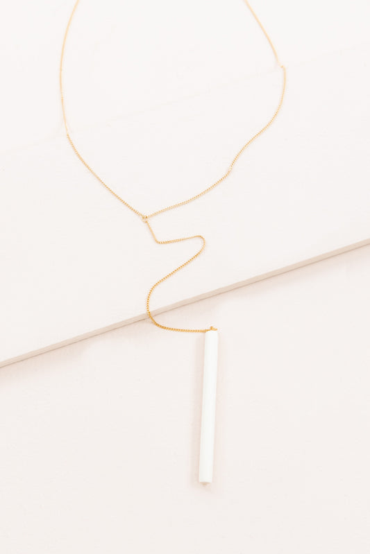 Matchstick Wood Y-Necklace | White