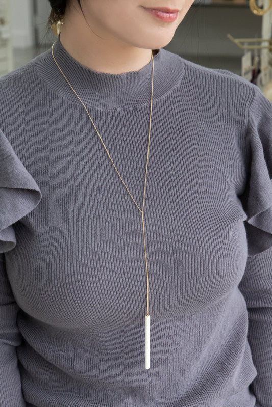 Matchstick Wood Y-Necklace | White