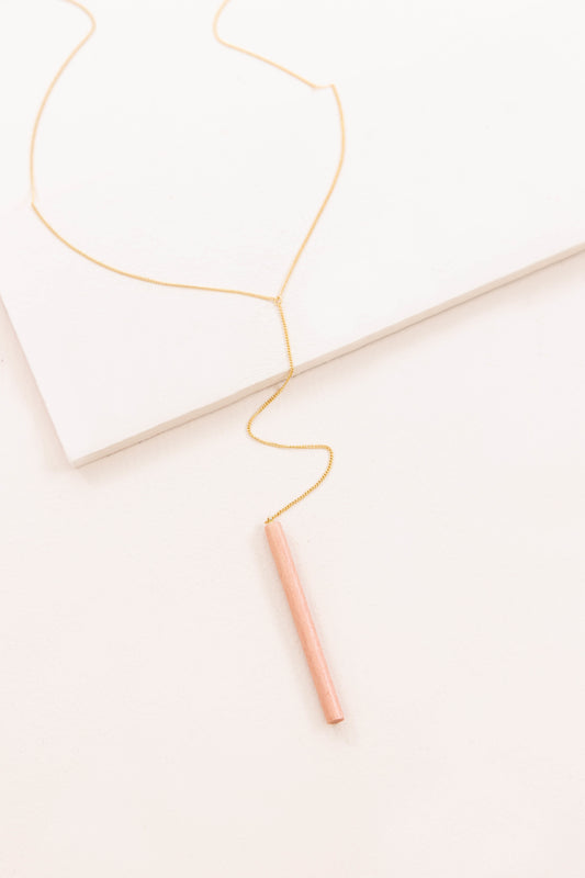 Matchstick Wood Y-Necklace | Pink