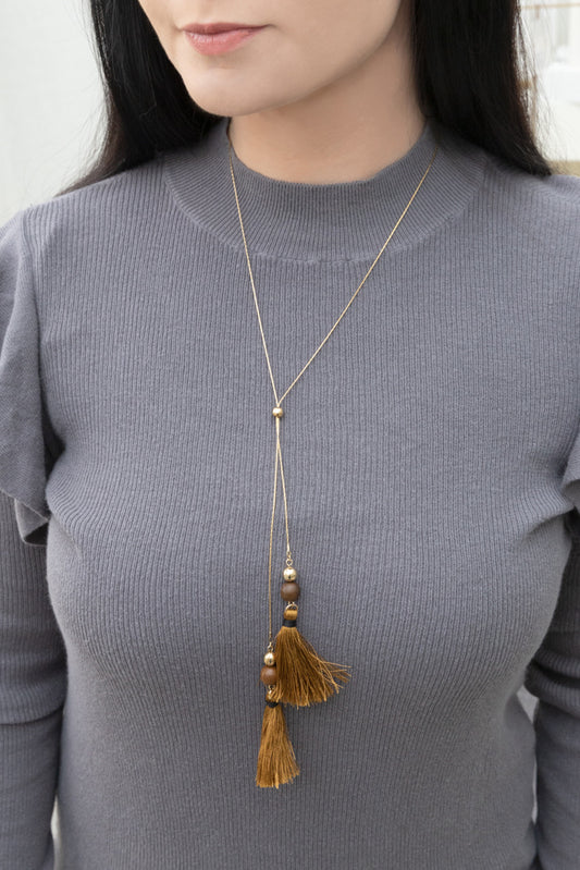 Catalina Bolo Tassel Necklace | Brown
