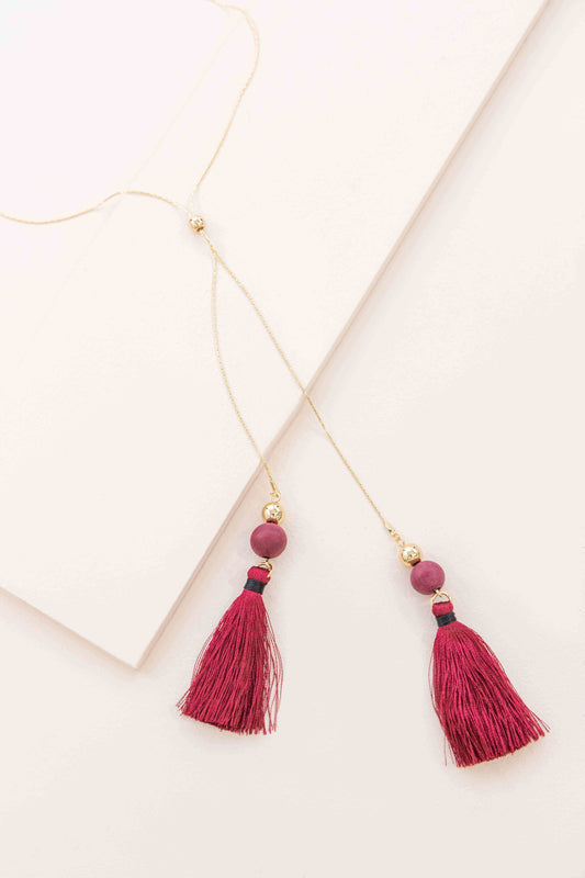 Catalina Bolo Tassel Necklace | Wine