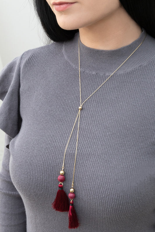 Catalina Bolo Tassel Necklace | Wine