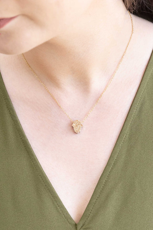 Hamsa Hand Druzy Necklace | Champagne (14K)