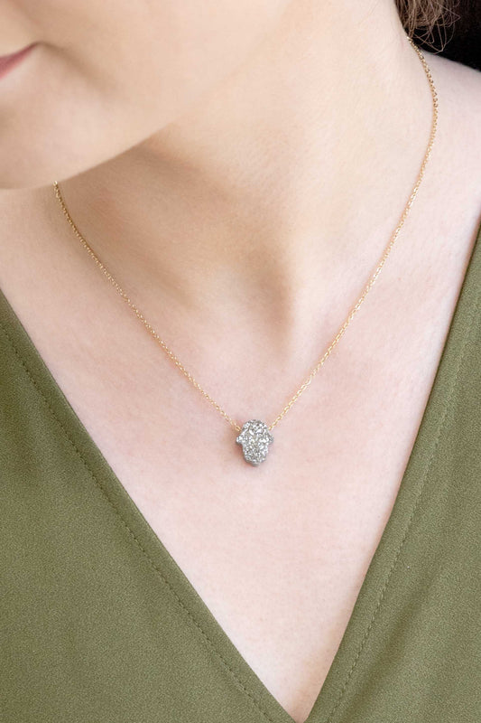 Hamsa Hand Druzy Necklace | Silver (14K)