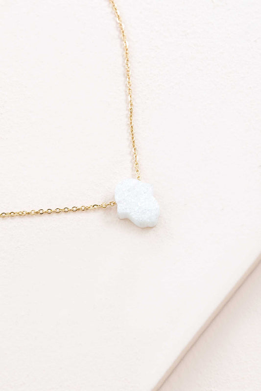 Hamsa Hand Druzy Necklace | Ice White (14K)