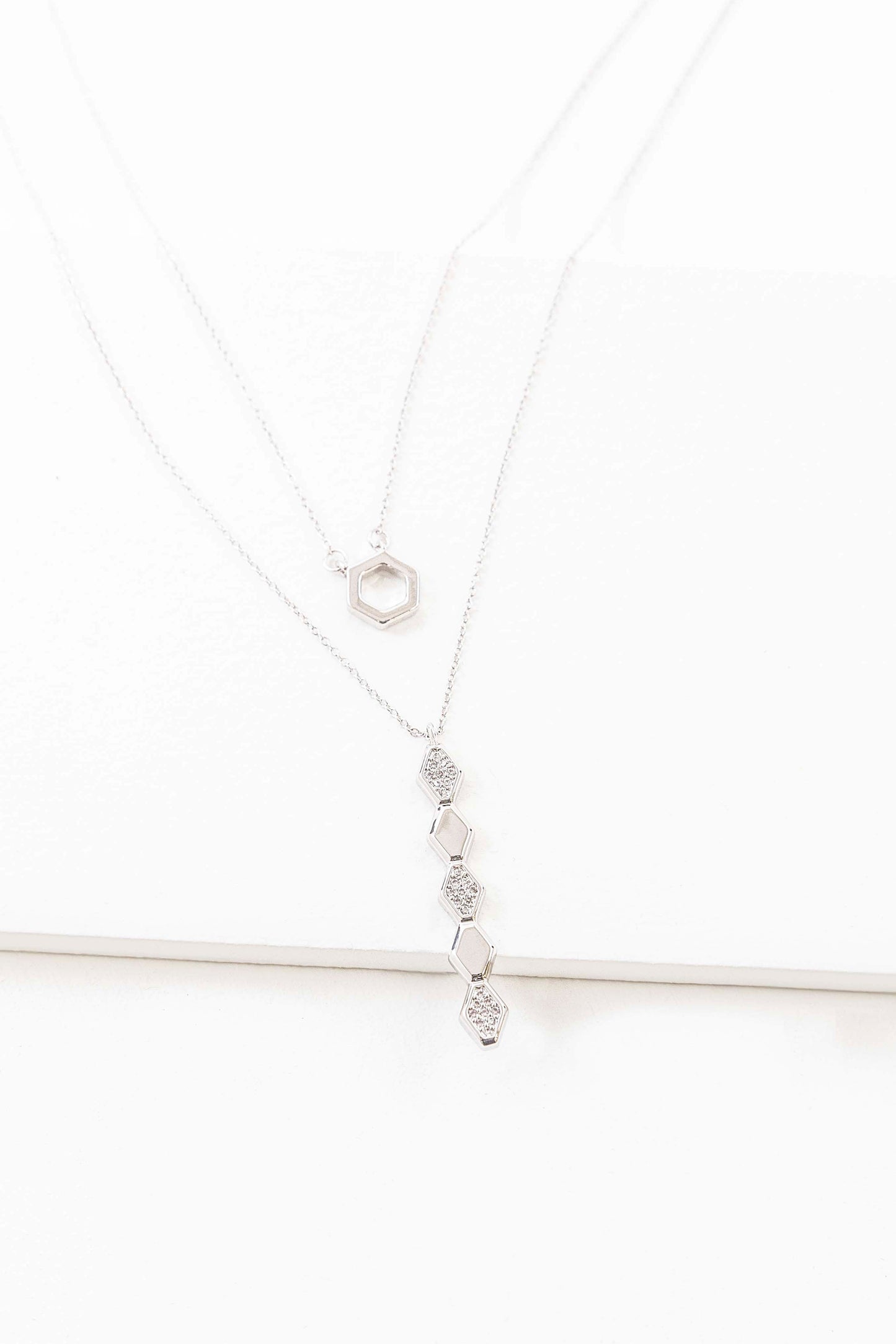 Hexa Diamond Layered Necklace (sterl.)