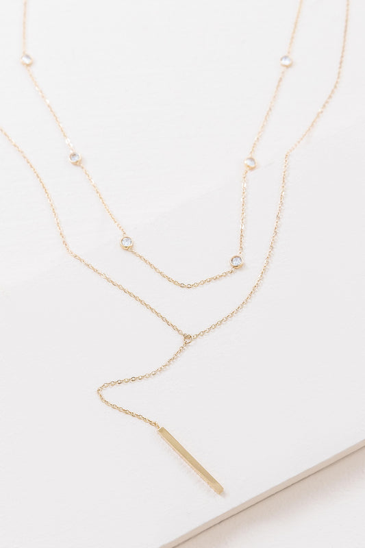 Striking Stone Layered Y-Chain Necklace | Gold (14K)