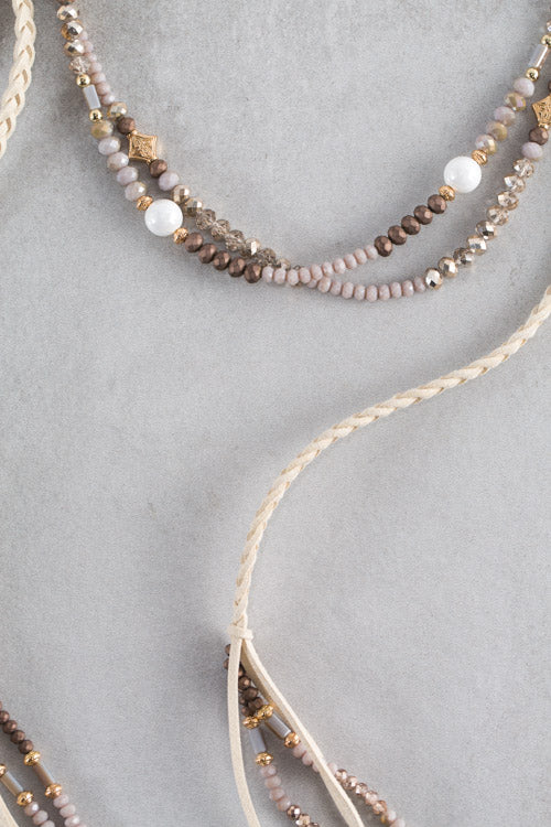 Cayne Wrap Beaded Necklace | Tan
