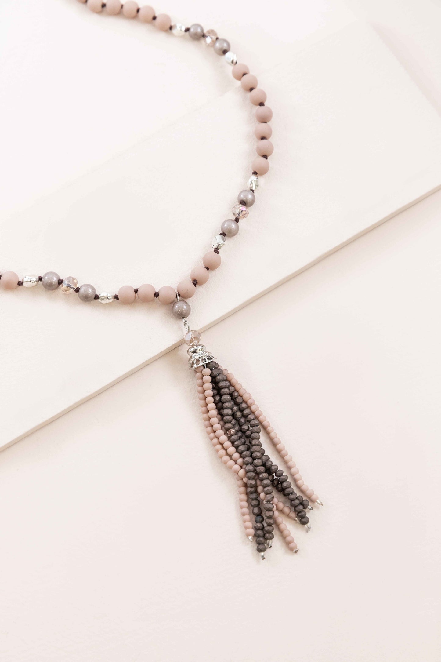 Joelle Beaded Tassel Necklace | Powder Pink