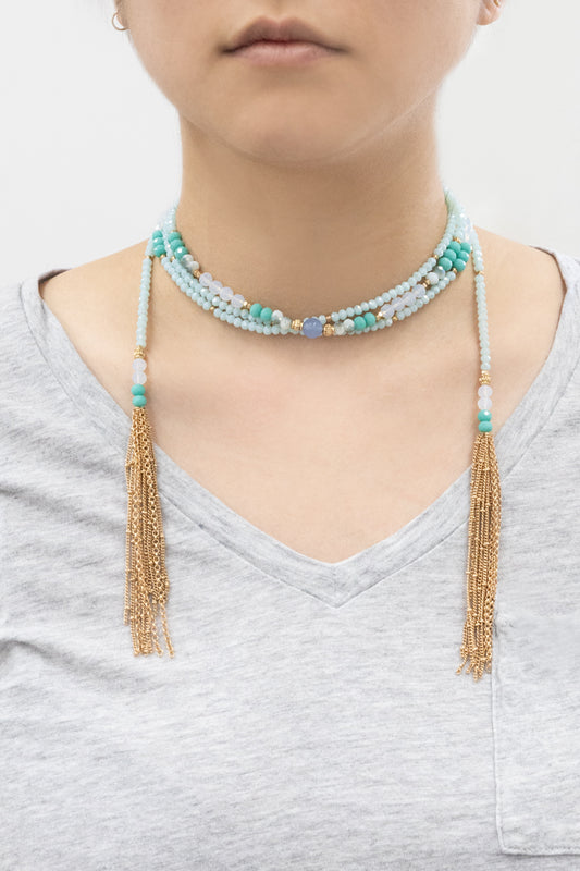 Allana Wrap Beaded Necklace | Aqua