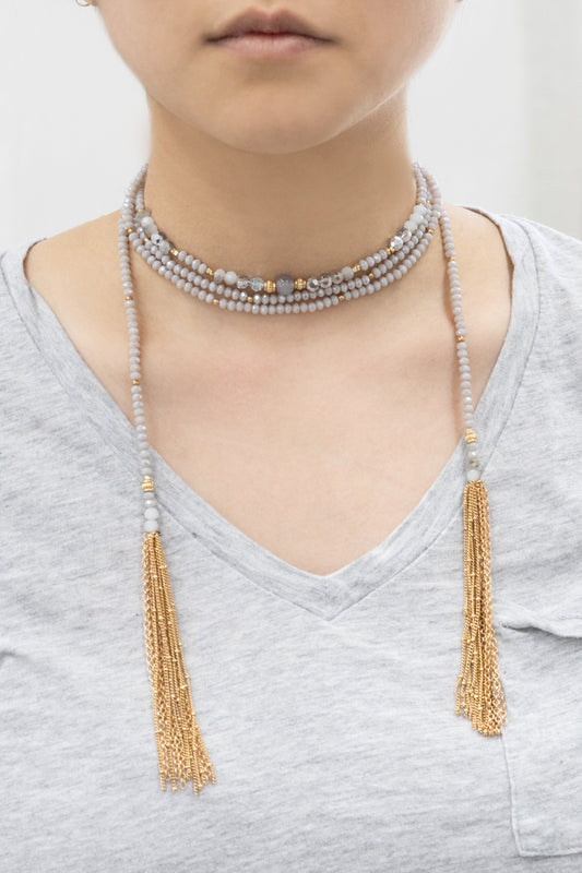 Allana Wrap Beaded Necklace | Gray