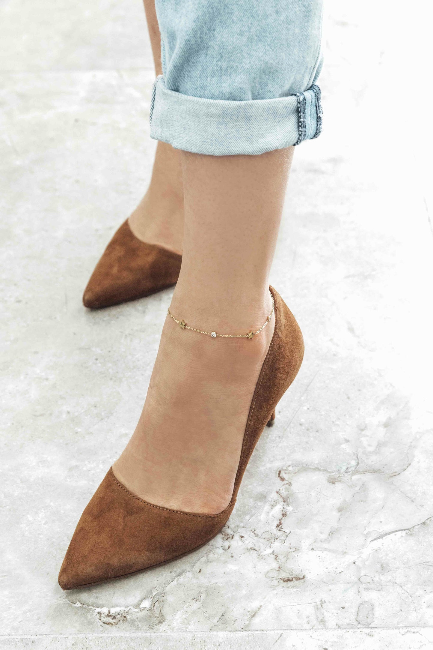 Starry Eyed Rhinestone Anklet | Gold