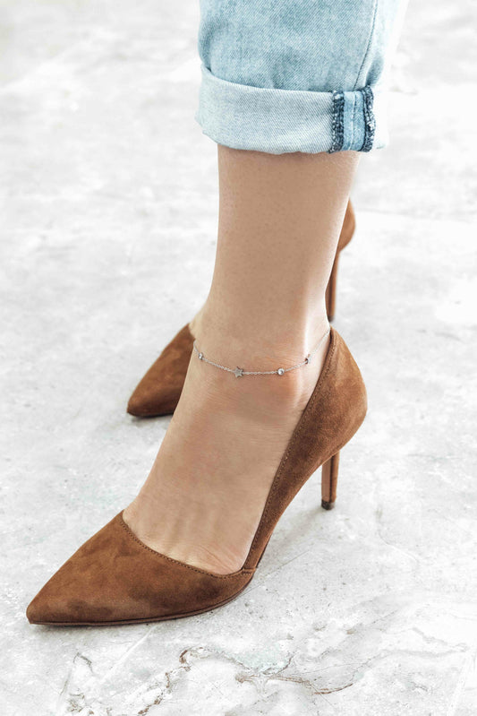Starry Eyed Rhinestone Anklet | Silver