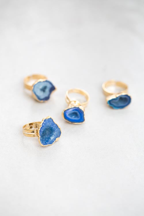 Blue Sliced Druzy Ring
