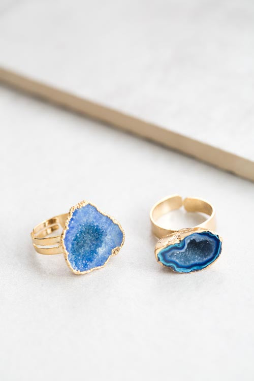 Blue Sliced Druzy Ring