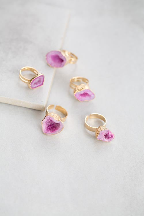 Magenta Sliced Druzy Ring