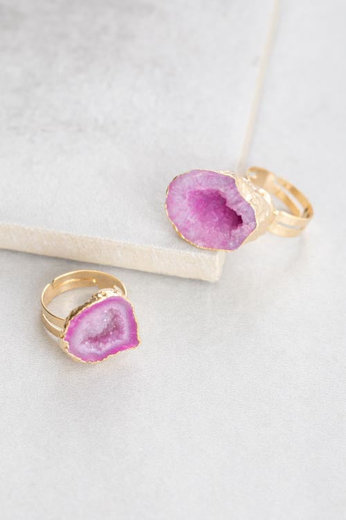 Magenta Sliced Druzy Ring