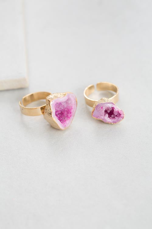 Magenta Sliced Druzy Ring