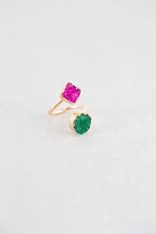 Druzy Twist Ring | Green Magenta