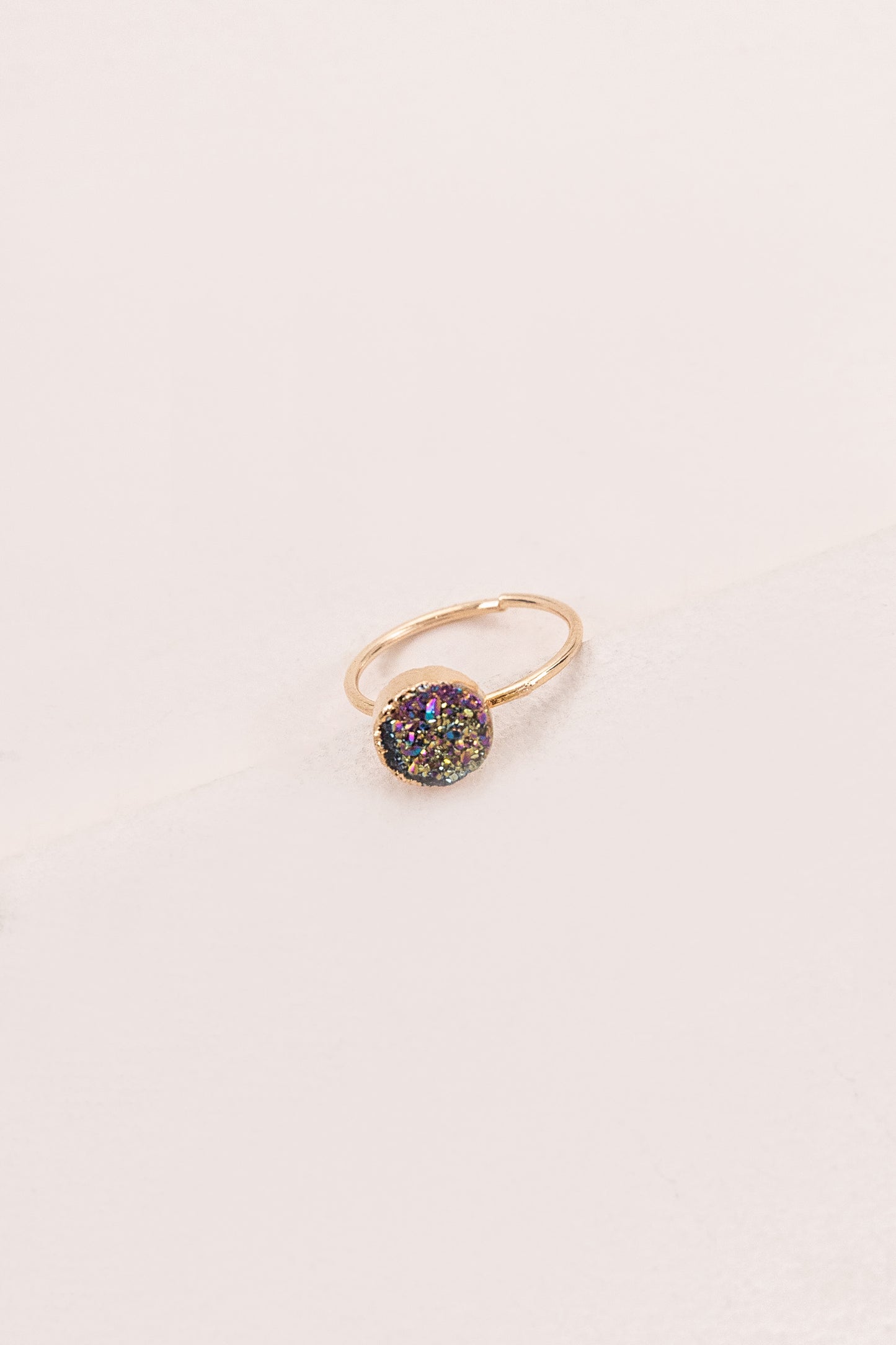Circle Druzy Pinky Ring | Rainbow (10K)
