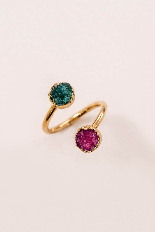 Druzy Dot Ring | Magenta Green