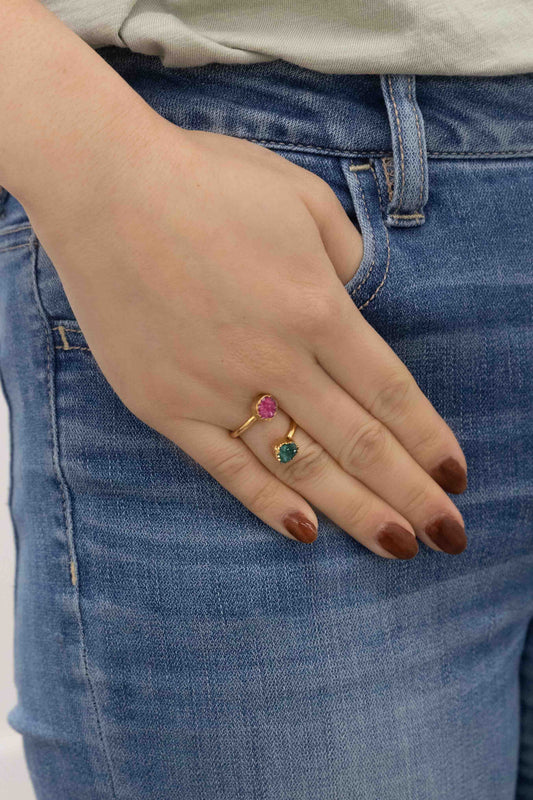 Druzy Dot Ring | Magenta Green